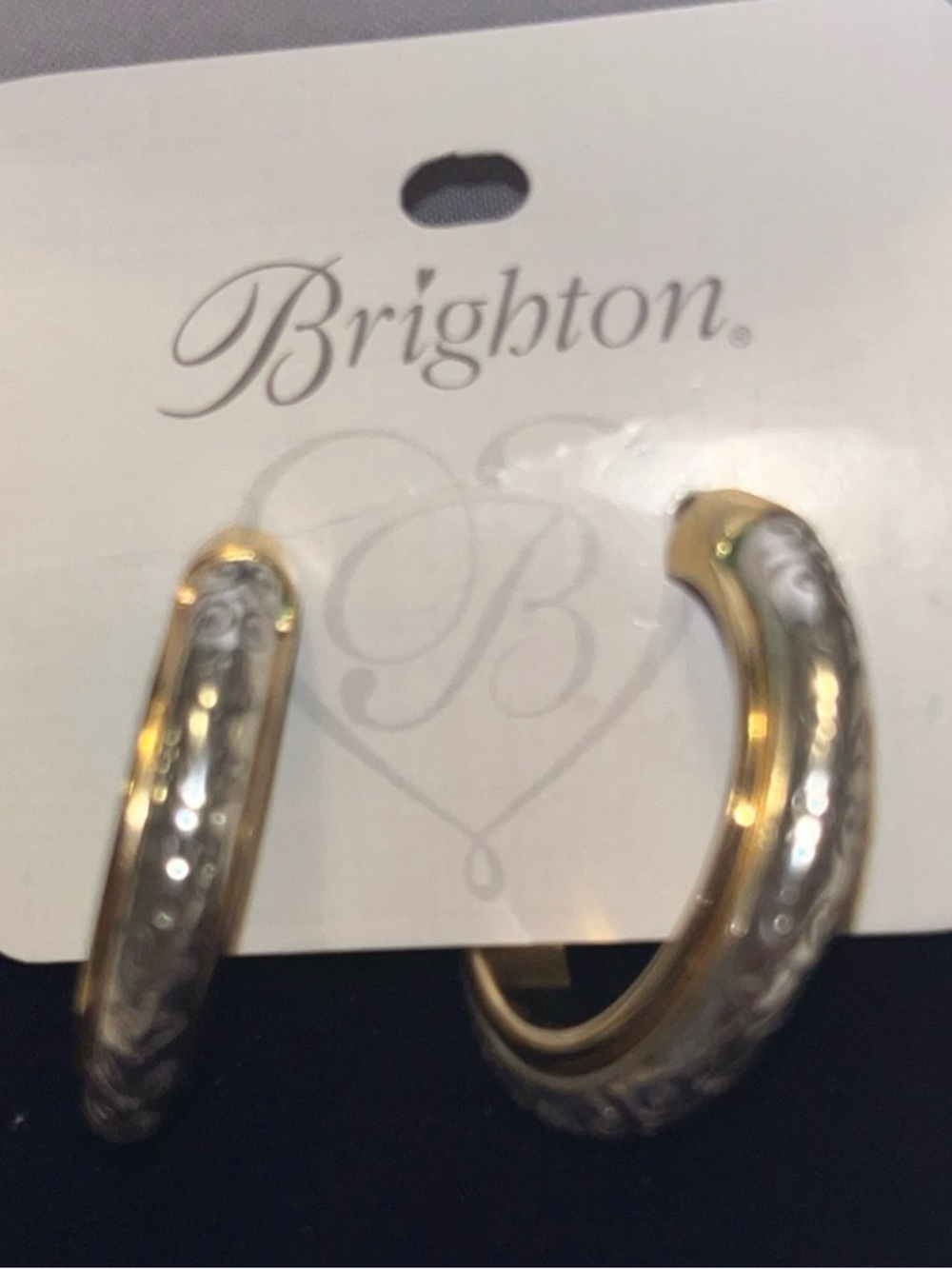 Brighton Two-Tone Gold and Silver Engraved Hoop Earrings